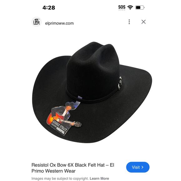 Resistol Men's Ox Bow 6X Black Felt Hat Cattleman Crown One Size NWT - Picture 7 of 12